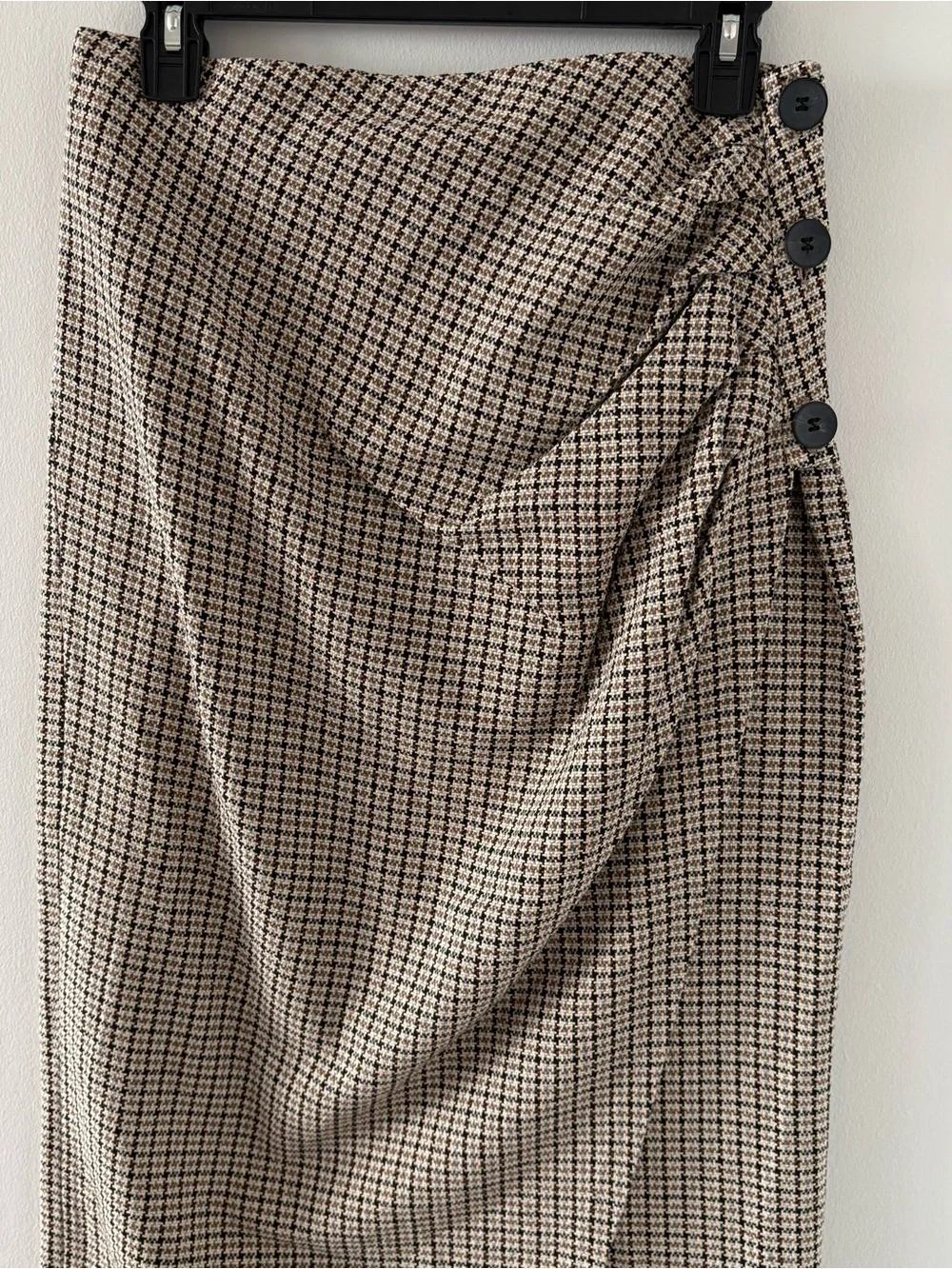 Zara‎ Wrap Buttons Pencil Skirt Plaid Houndstooth Check Size M NWOT